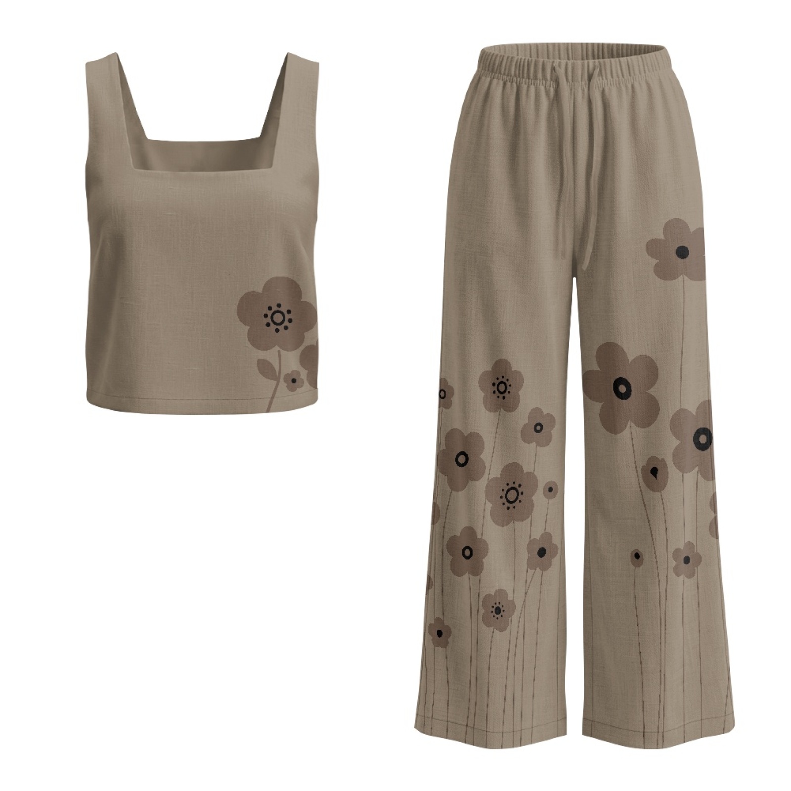 Linen Pant Wide - INSTANTARTS Dameslinnen vestset Damesbroek met wijde