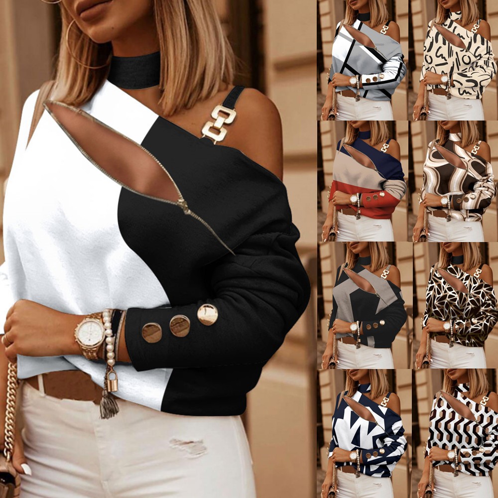 Blouse Off Shoulder - Off-shoulder blouse voor dames met knoopdetail,