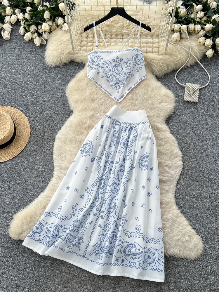 Romper Floral Print - Zomerse bloemenborduurwerk tweedelige set damesmode witte