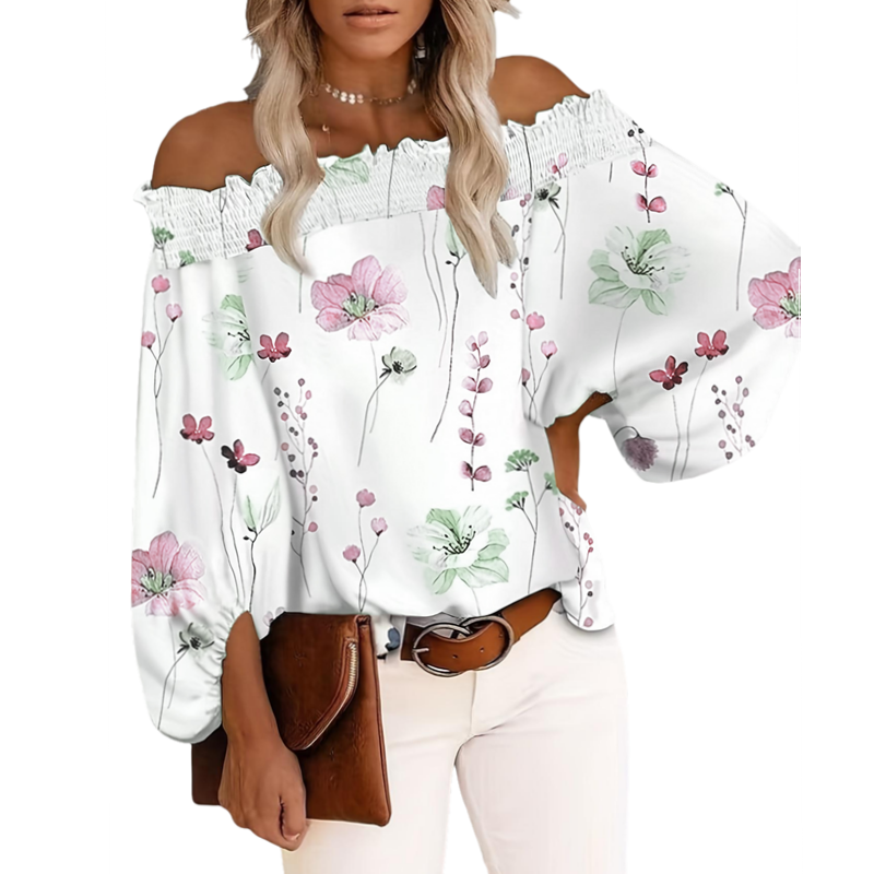 Blouse Off Shoulder - Plus Size Nieuwe dames casual bloemenprint