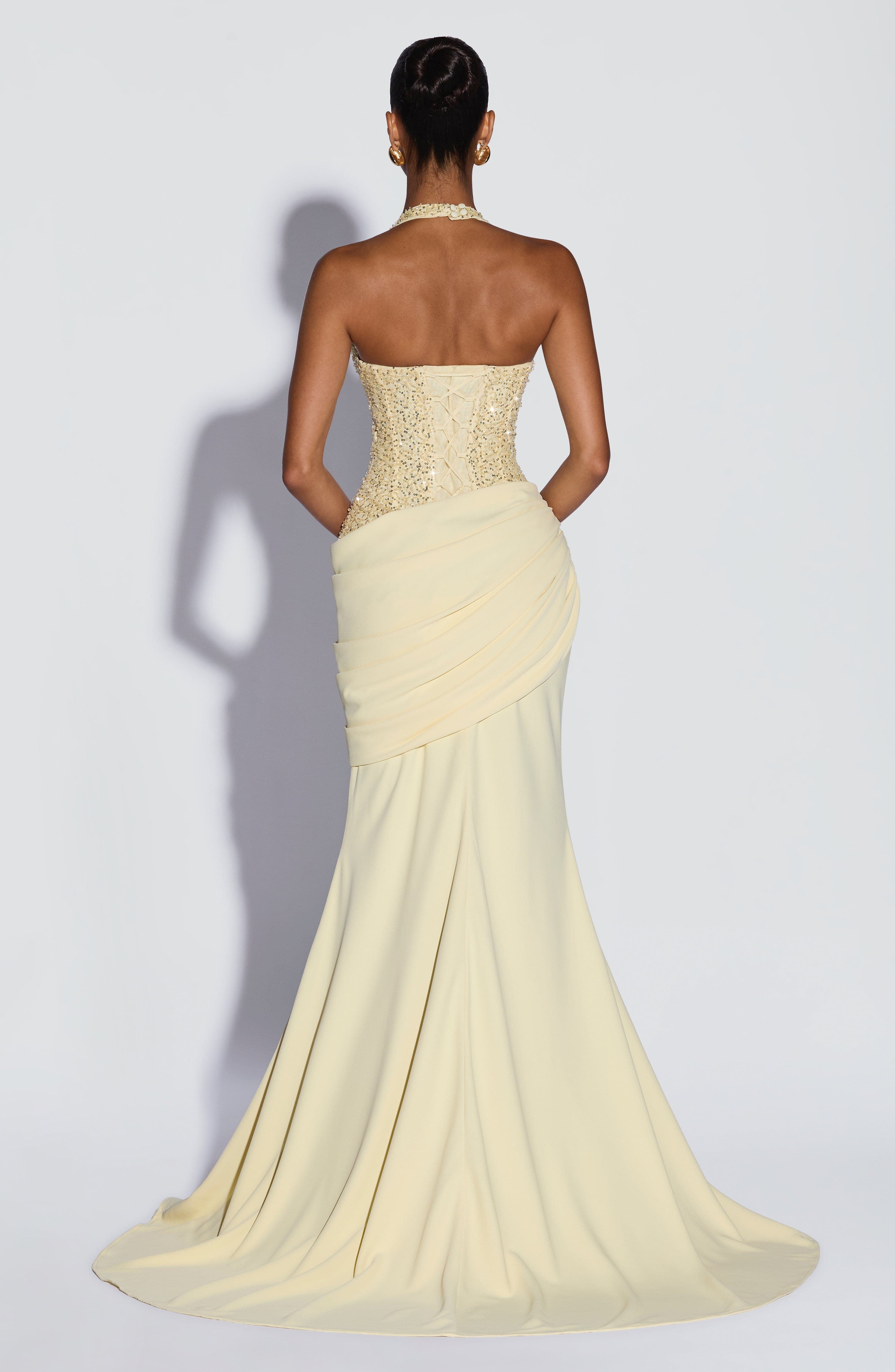 Maxi Dress Halter - Luxe halterjurk met V-hals en pailletten,