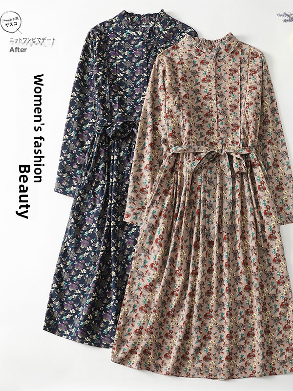 Midi Skirt Floral - Elegante bloemenprint A-lijn jurk dames taille-cincher