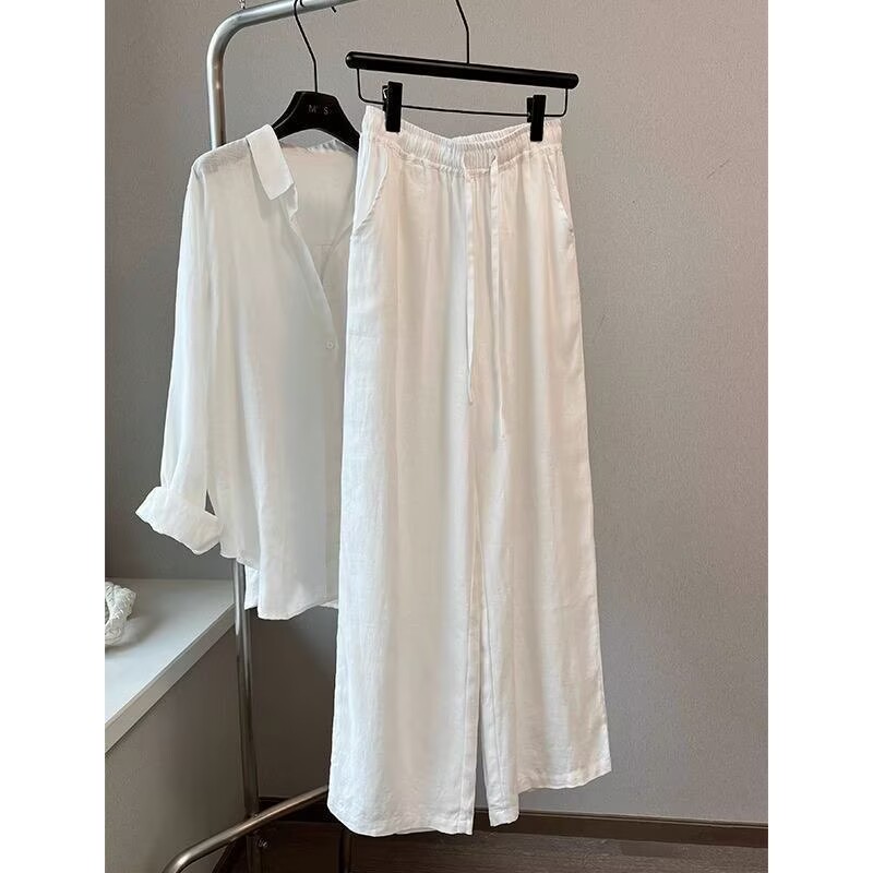 Linen Pant Wide - Koreaanse witte katoenen linnen broek met