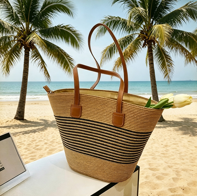Tote Bag Beach - CLAREGQI gestreepte stro-tas voor dames, geweven