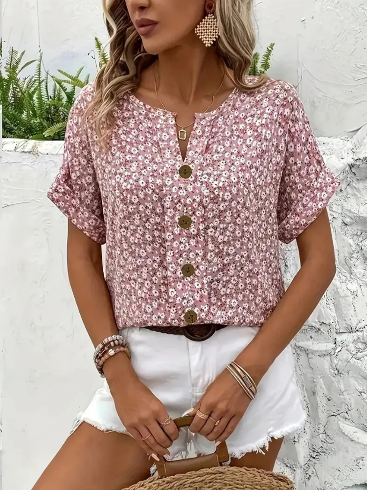 Romper Floral Print - Plus Size Dames Shirts 2023 Lente