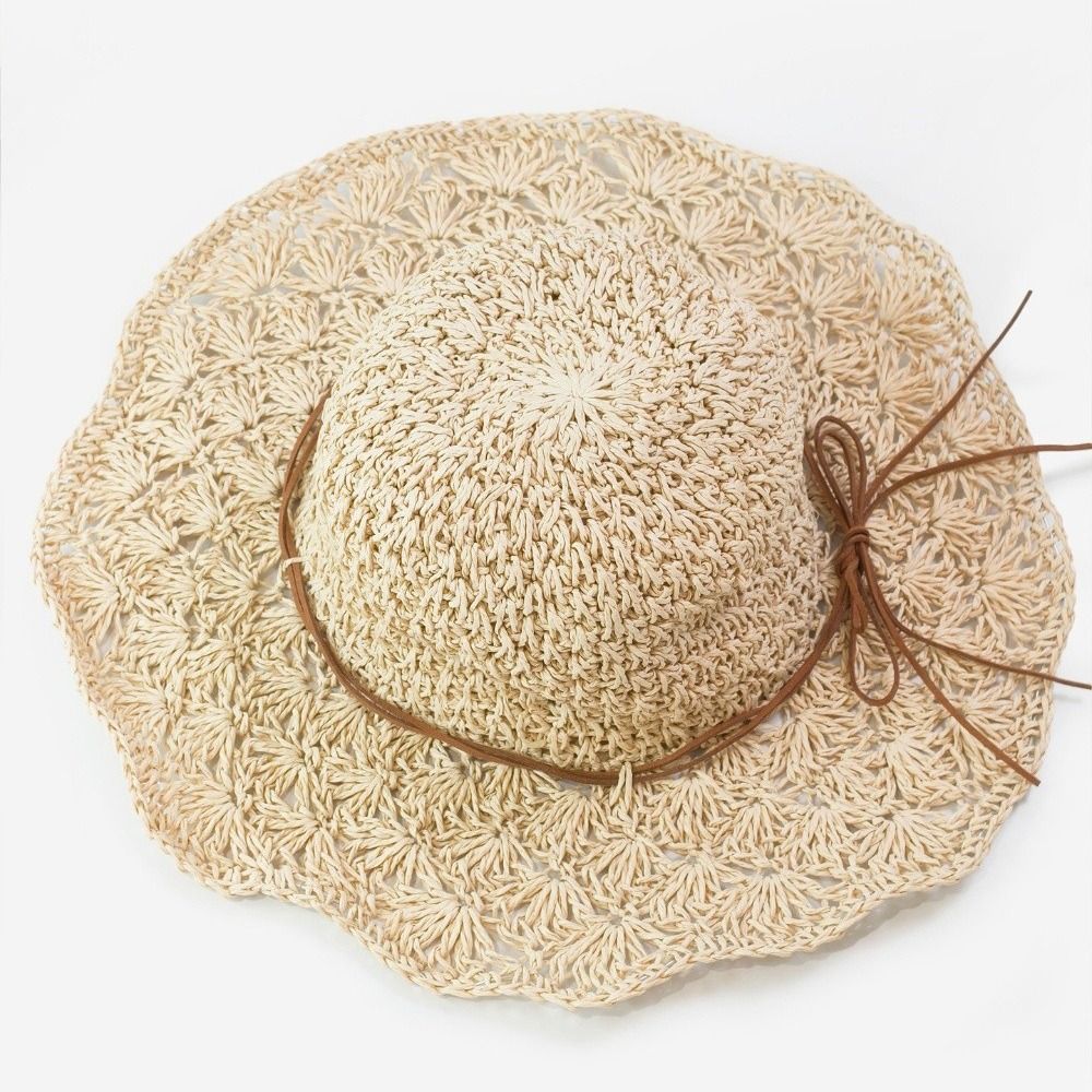 Hat Floppy Wide - Handgeweven gehaakte strohoed met brede rand,