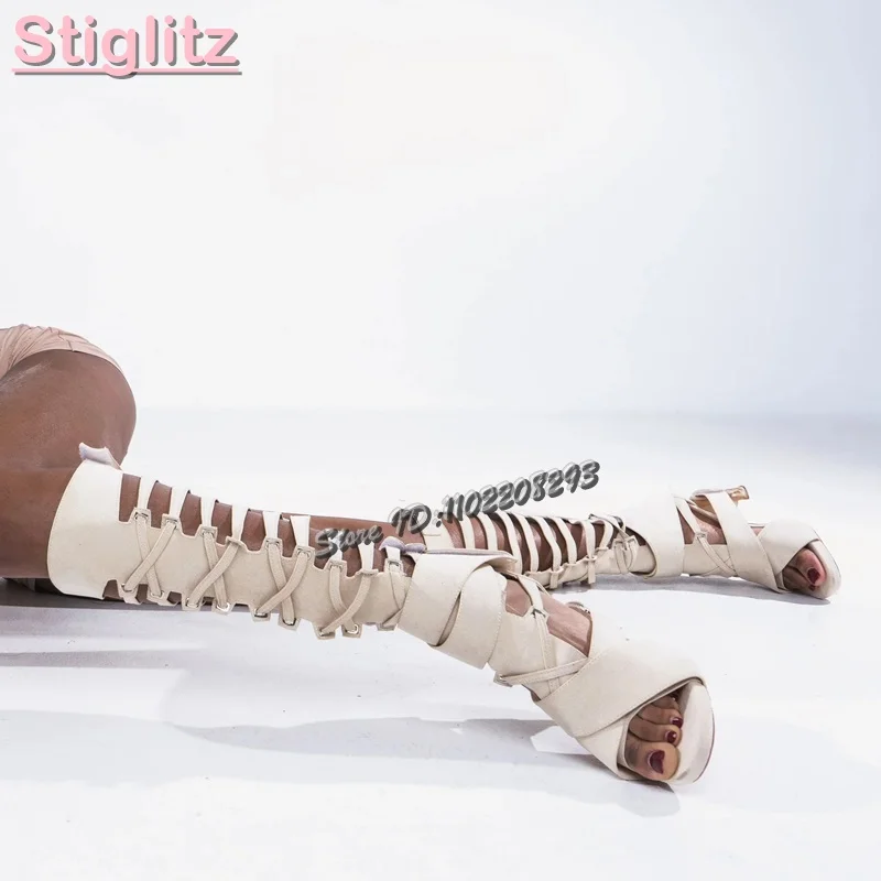 Sandal Strappy Heeled - Retro gekruiste Romeinse sandalen effen matte