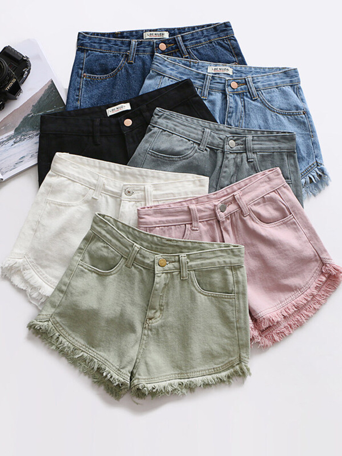 Shorts Denim Frayed - Dames denim shorts met hoge taille,