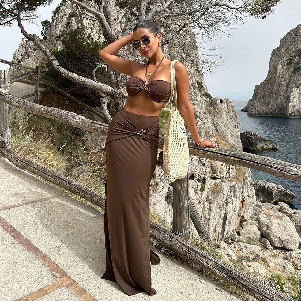 Swimsuit Bikini Ruched - Dames mouwloze tankini bikini halternek hoge