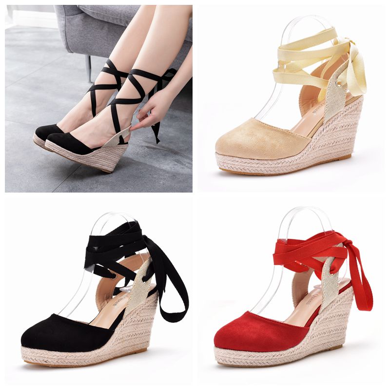 Wedge Espadrille Women - Espadrille-platformsandalen voor dames, gesloten teen, enkelbandje,