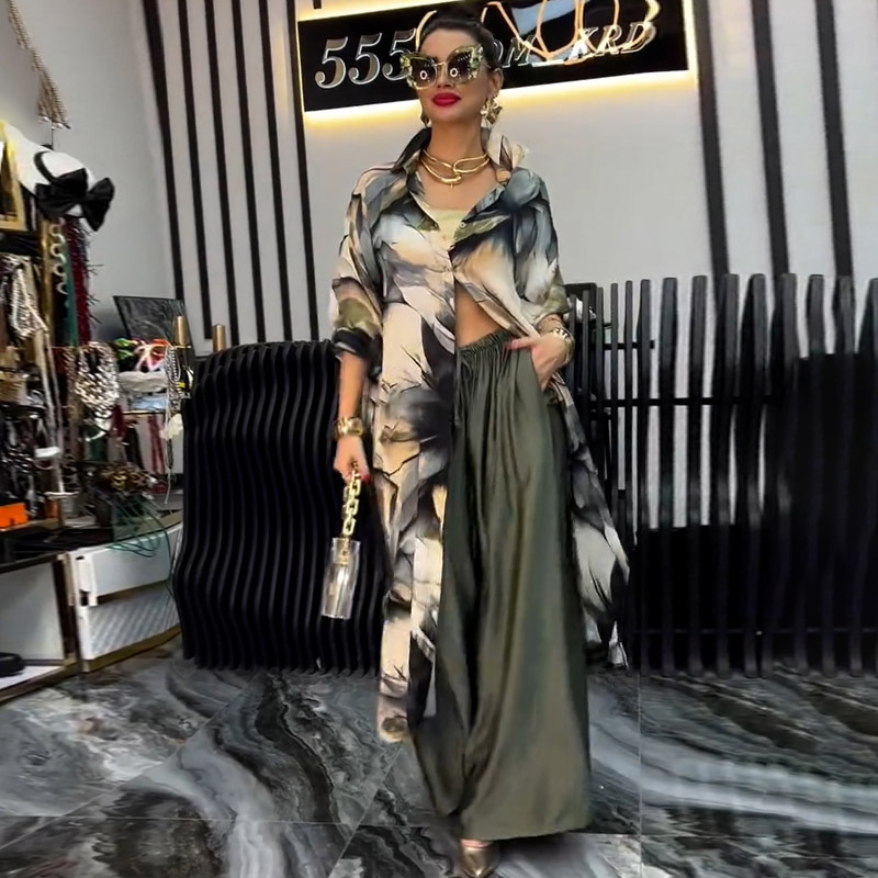 Linen Pant Wide - Vrouwen Broek Sets Print Shirts Tweedelige