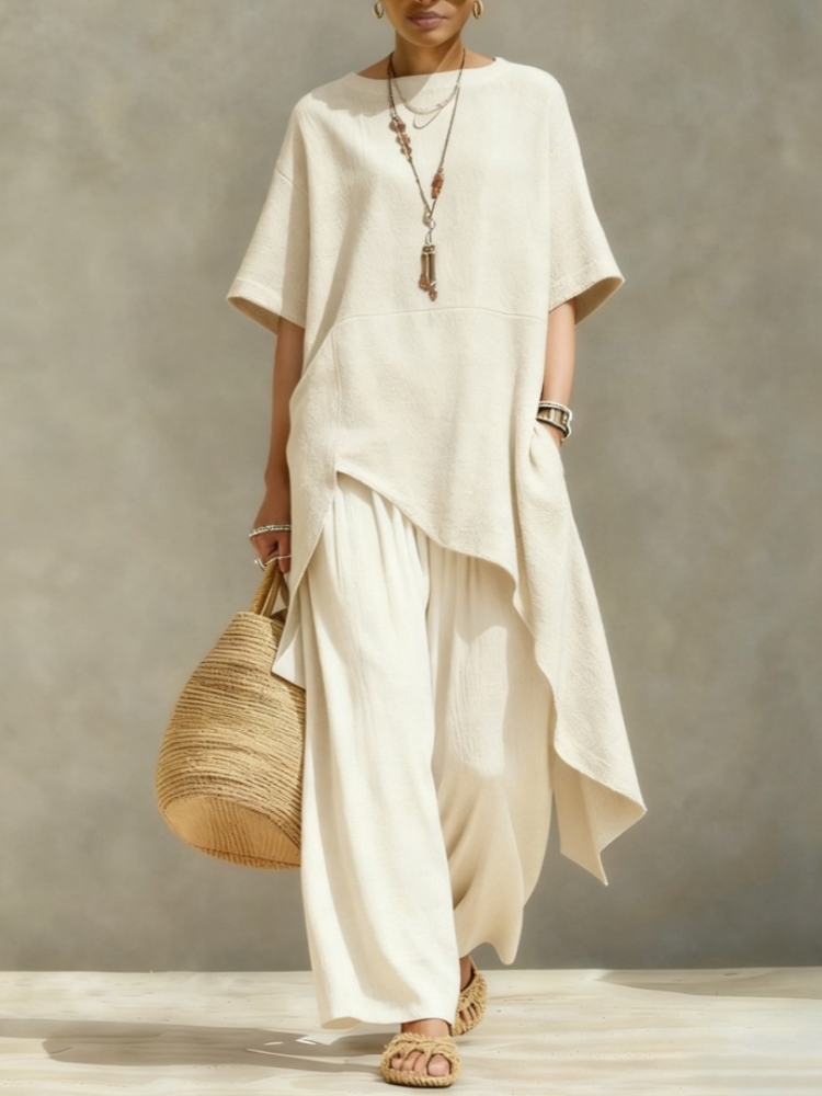 Dames katoenen linnen broekpak - Linen Pant Wide recensie en prijs