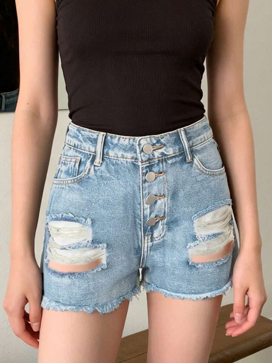 Dames denim shorts met mid-ris - Shorts Denim Frayed recensie en prijs