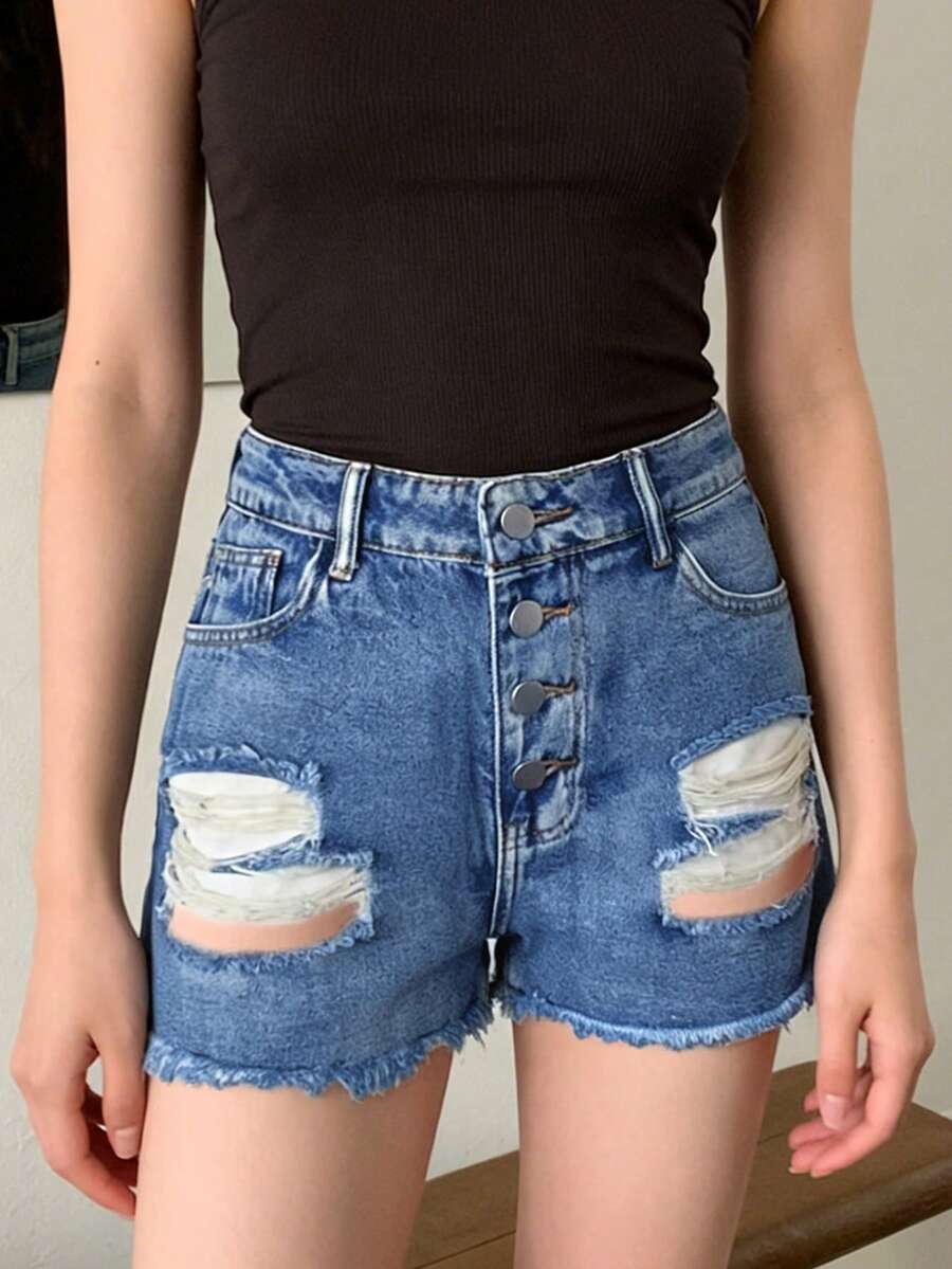 Dames denim shorts met mid-ris - Shorts Denim Frayed recensie en prijs