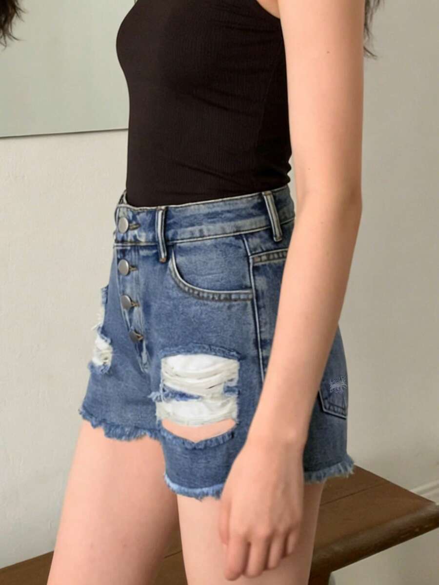 Dames denim shorts met mid-ris - Shorts Denim Frayed recensie en prijs