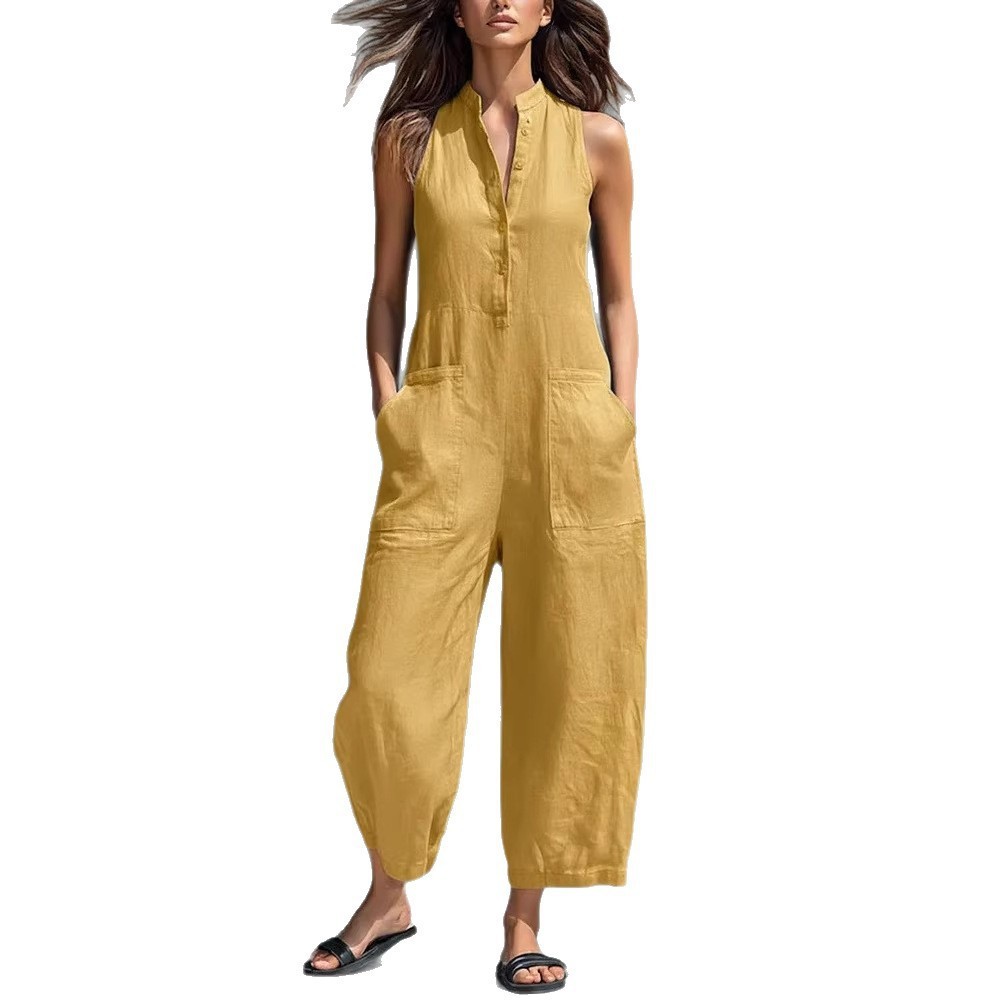 Dames- en vrouwelijke mouwloze - Jumpsuit Linen Relaxed recensie en prijs