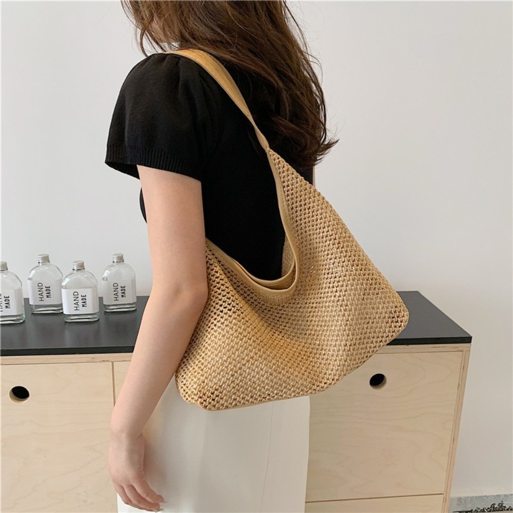 Leuke effen kleur geweven stro - Tote Bag Beach recensie en prijs