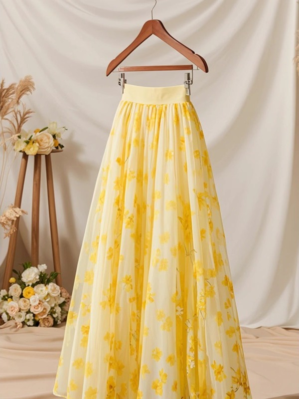 Zomer 2026 Hoge Taille Gele A- - Midi Skirt Floral recensie en prijs