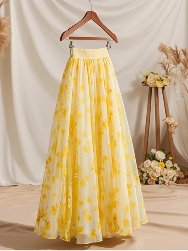Zomer 2026 Hoge Taille Gele A- - Midi Skirt Floral recensie en prijs