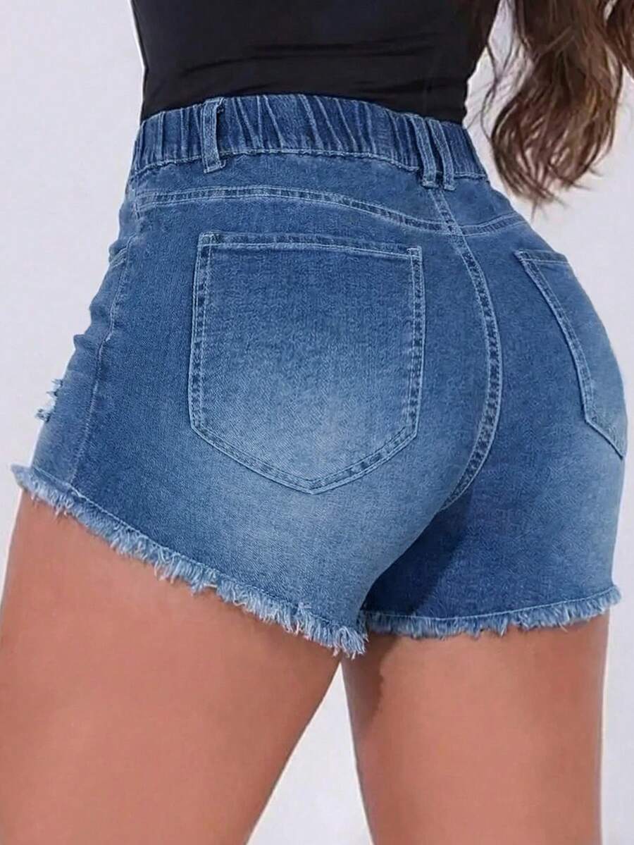 Dames elastische tailleband me - Shorts Denim Frayed recensie en prijs