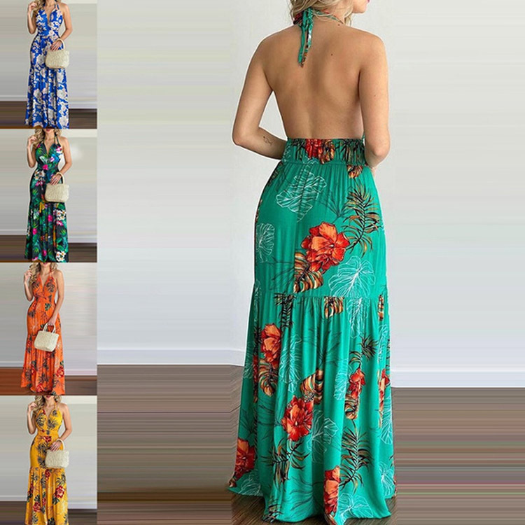 Bloemen maxi-jurk, lange ruglo - Maxi Dress Halter recensie en prijs