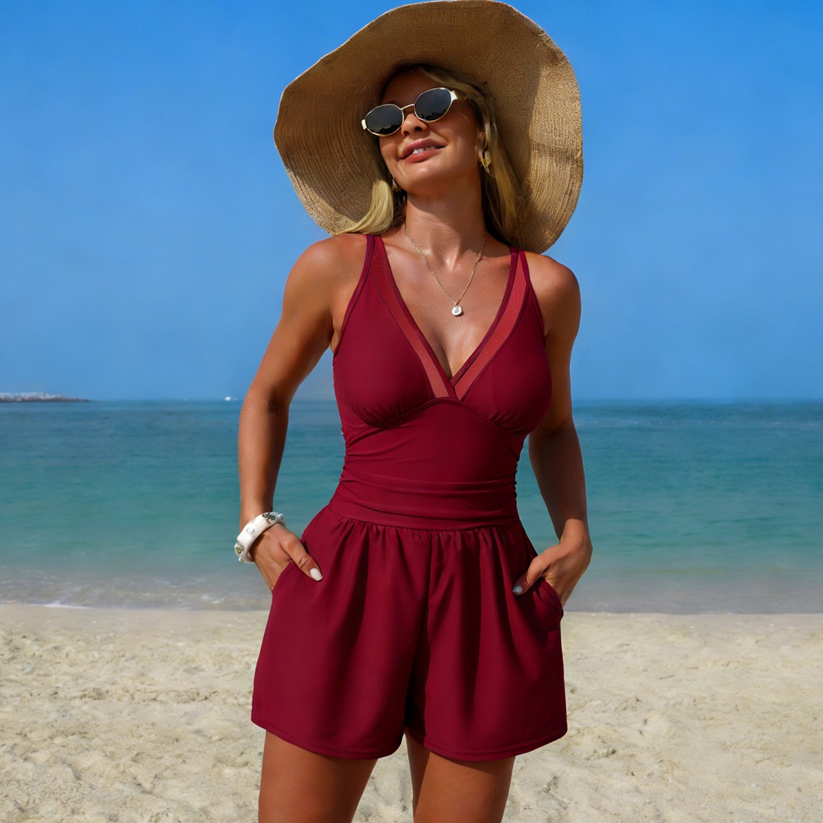 Zwart effenkleurig mouwloos ba - Swimsuit Bikini Ruched recensie en prijs
