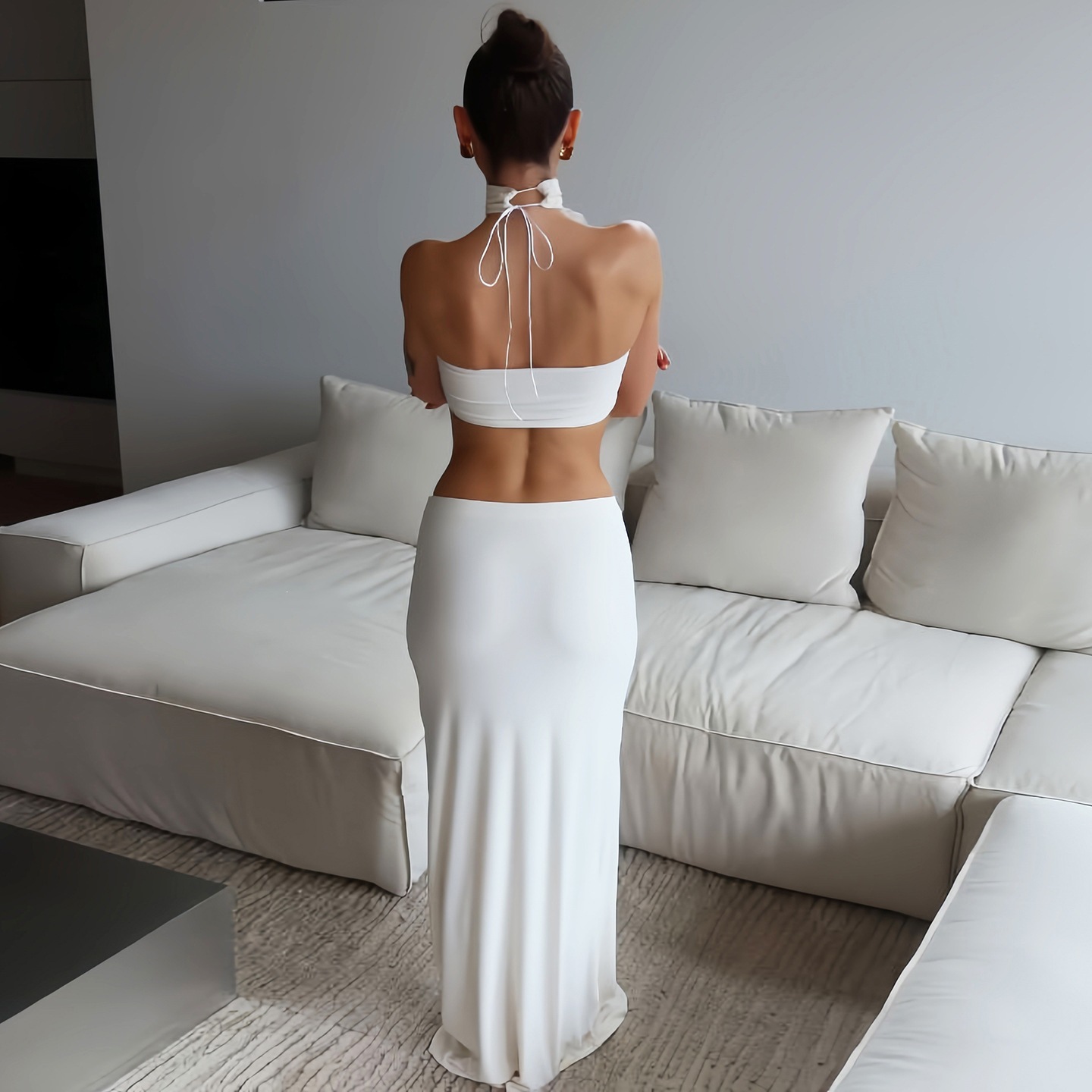Witte sexy slim-fit set met ha - Maxi Dress Halter recensie en prijs