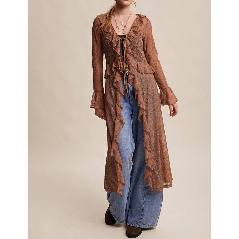 Maxi top met bloemenkant, mesh - Kimono Sheer Floral recensie en prijs