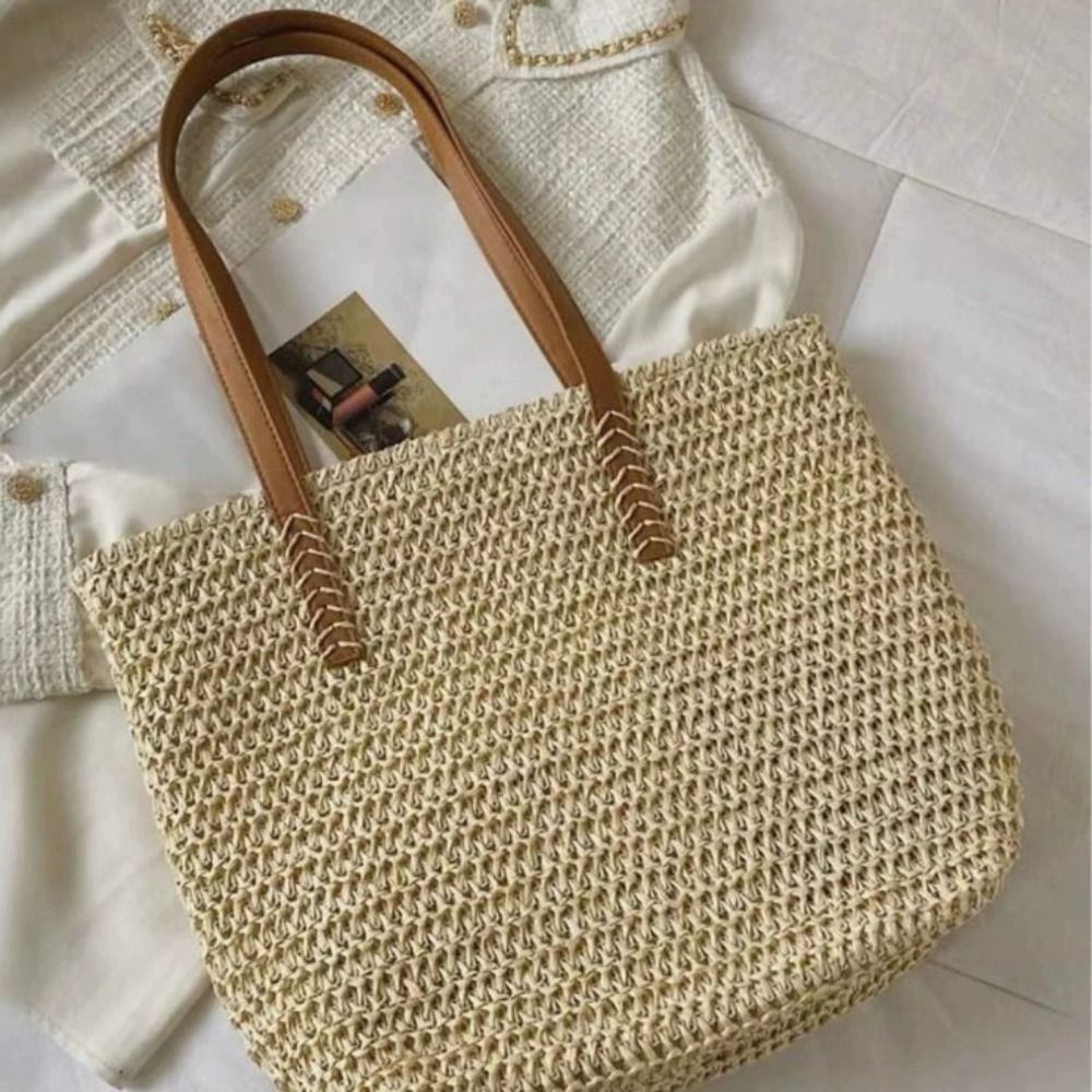 Leuke effen kleur geweven stro - Tote Bag Beach recensie en prijs