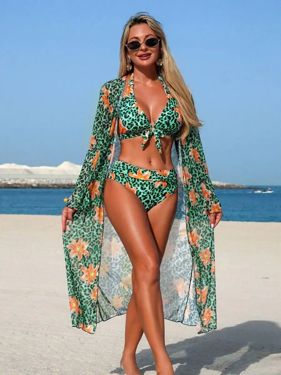 3-delige damesbikiniset met lu - Kimono Sheer Floral recensie en prijs
