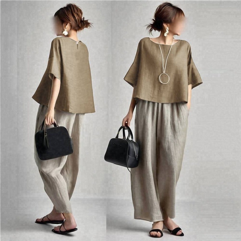 Tweedelige dames pantalonset,  - Linen Pant Wide recensie en prijs